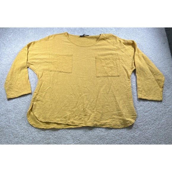 Zanzea Womens Size 4Xl Yellow‎ 100% Cotton Lagenlook Tunic Boho Pocket Side Slit - Picture 1 of 9